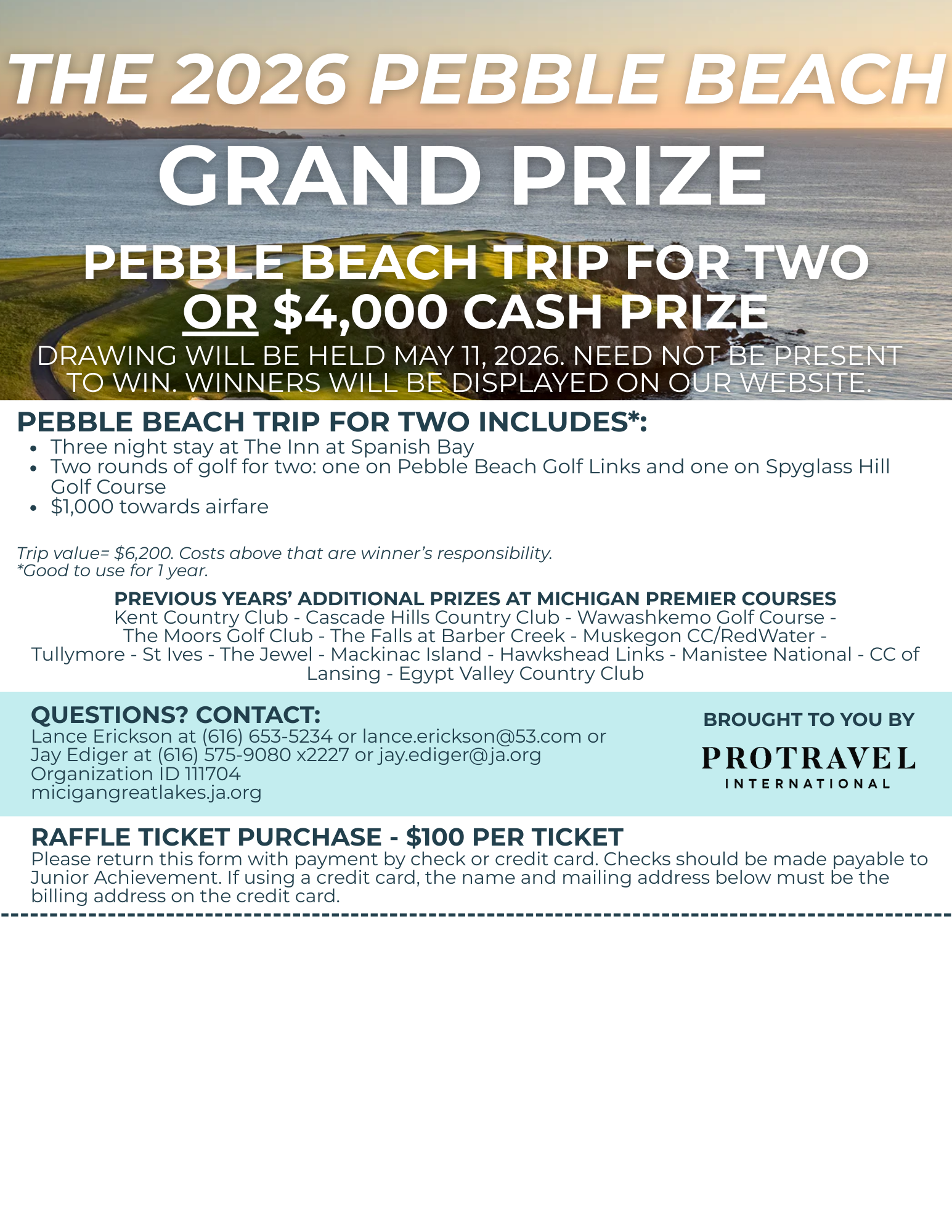 Seaside Raffle Pebble Beach Golf Raffle | Junior Achievement of the Michigan Great Lakes